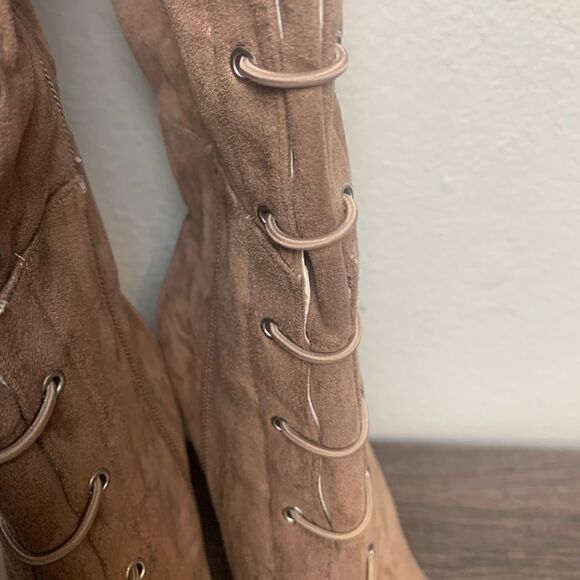 Chinese Laundry Tan Suede Over the Knee Boots tie in front 9 - Picture 6 of 8